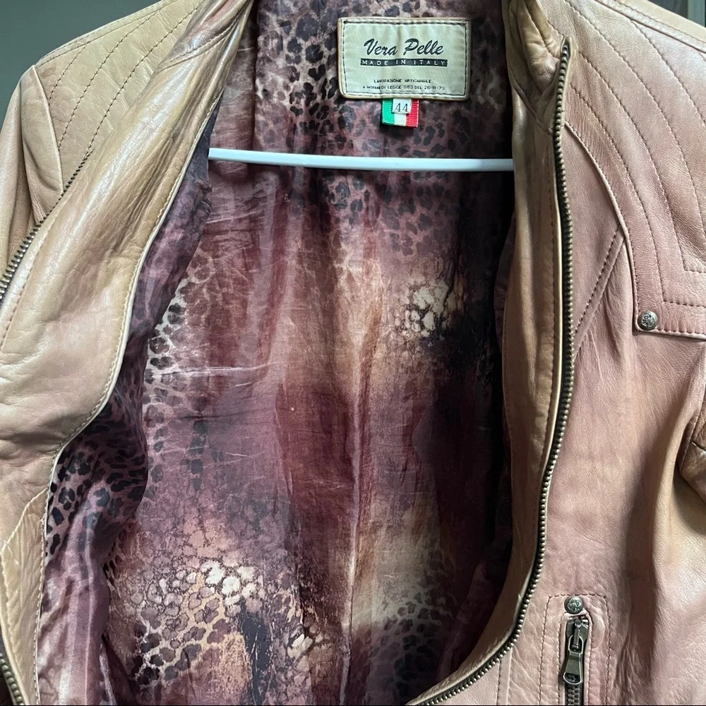 Vera Pelle Light Brown Natural Leather Jacket Women’s Size 44 - Picture 2 of 8
